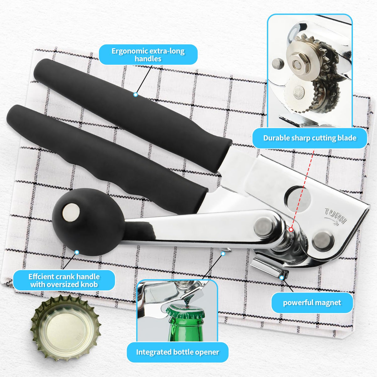 AGIgear hand crank opener with ergonomic design reduces effort