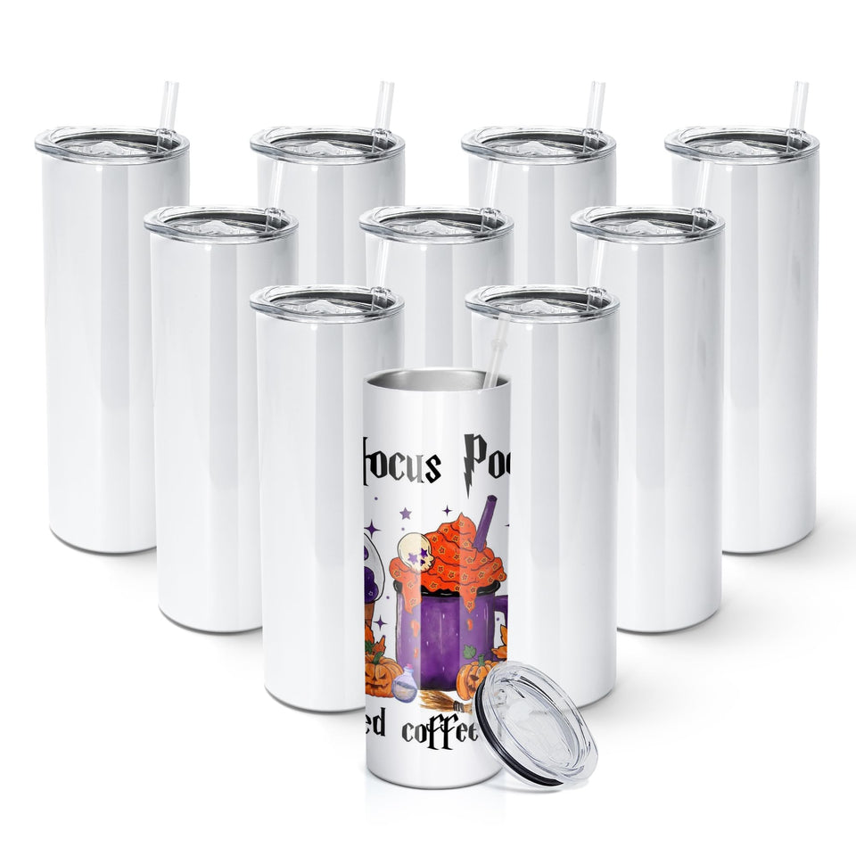 AGH 10-pack sublimation tumblers 20oz straight with lid, ideal for wrap-around prints.