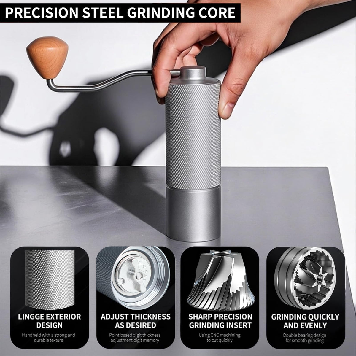 Close-up of Agilive grinder's adjustable dial for customizing grind size