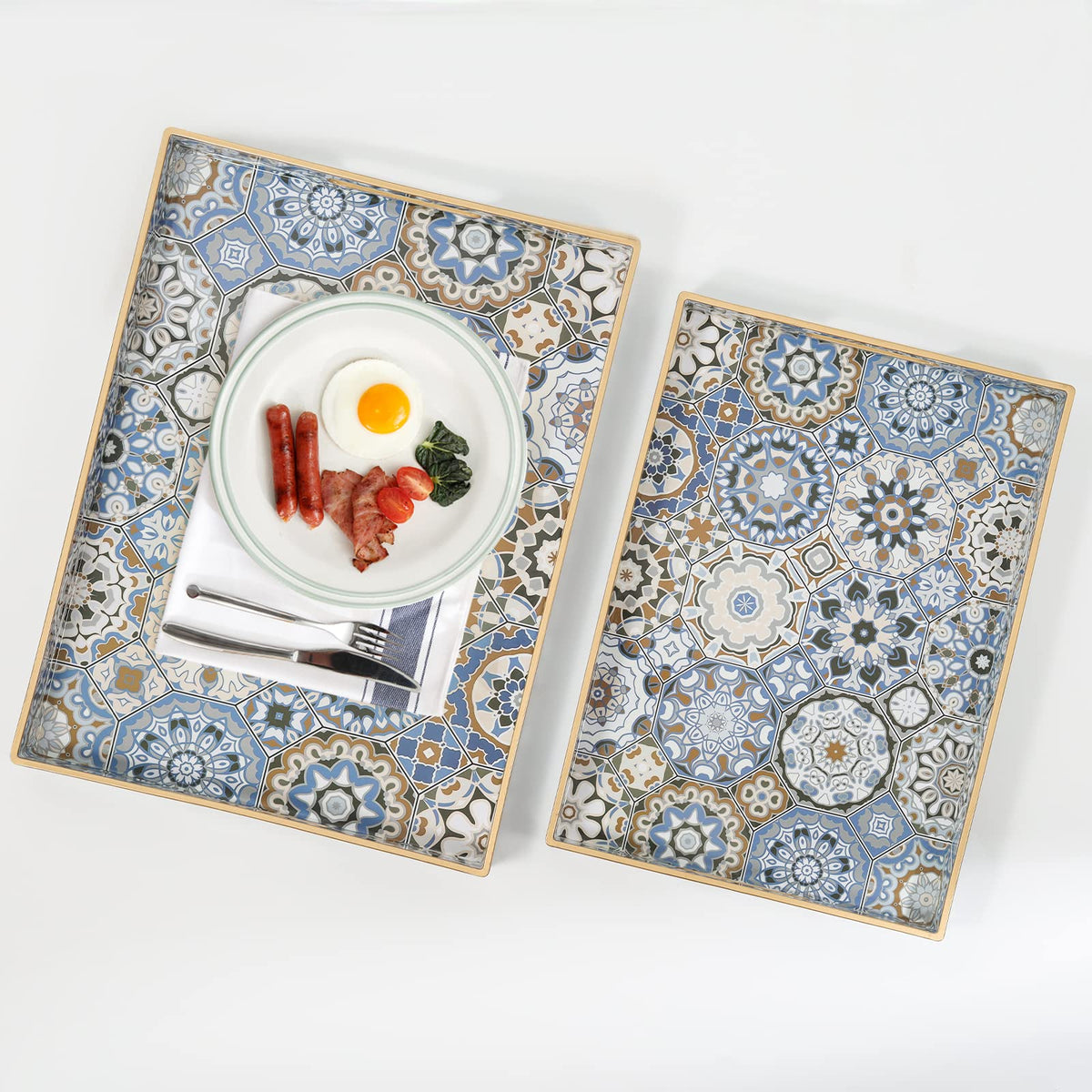 AGIOTA bohemian blue tray on a coffee table for chic breakfast setups