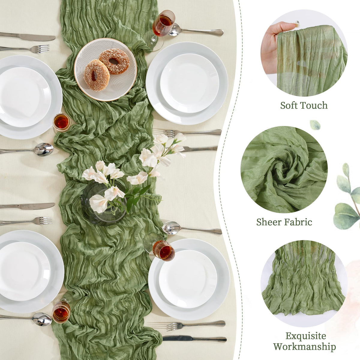 AGIRL boho rustic table styling with sage-green runners