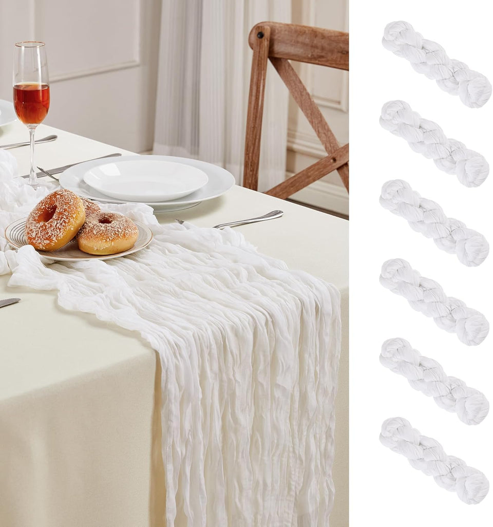 AGIRL six-pack white cheesecloth table runner on a long table for versatile coverage