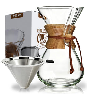 AGOGO pour-over coffee maker glass with clear carafe for easy monitoring and aroma