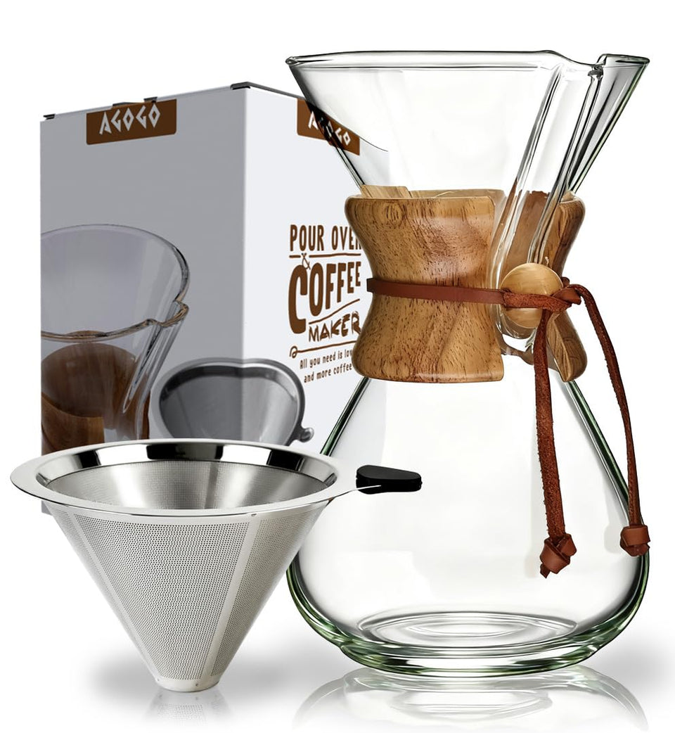 AGOGO pour-over coffee maker glass with clear carafe for easy monitoring and aroma