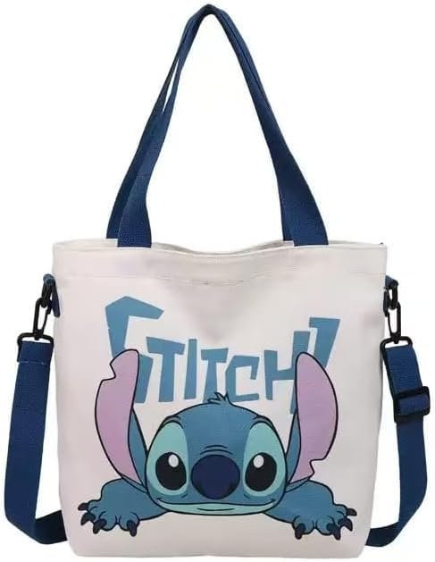 AGOODTO Cute Cartoon Stitch Tote Bag front view shows spacious daily-essentials capacity.
