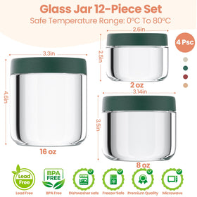 Agotglmi glass jars with lids in 16oz 8oz and 4oz sizes for secure storage.