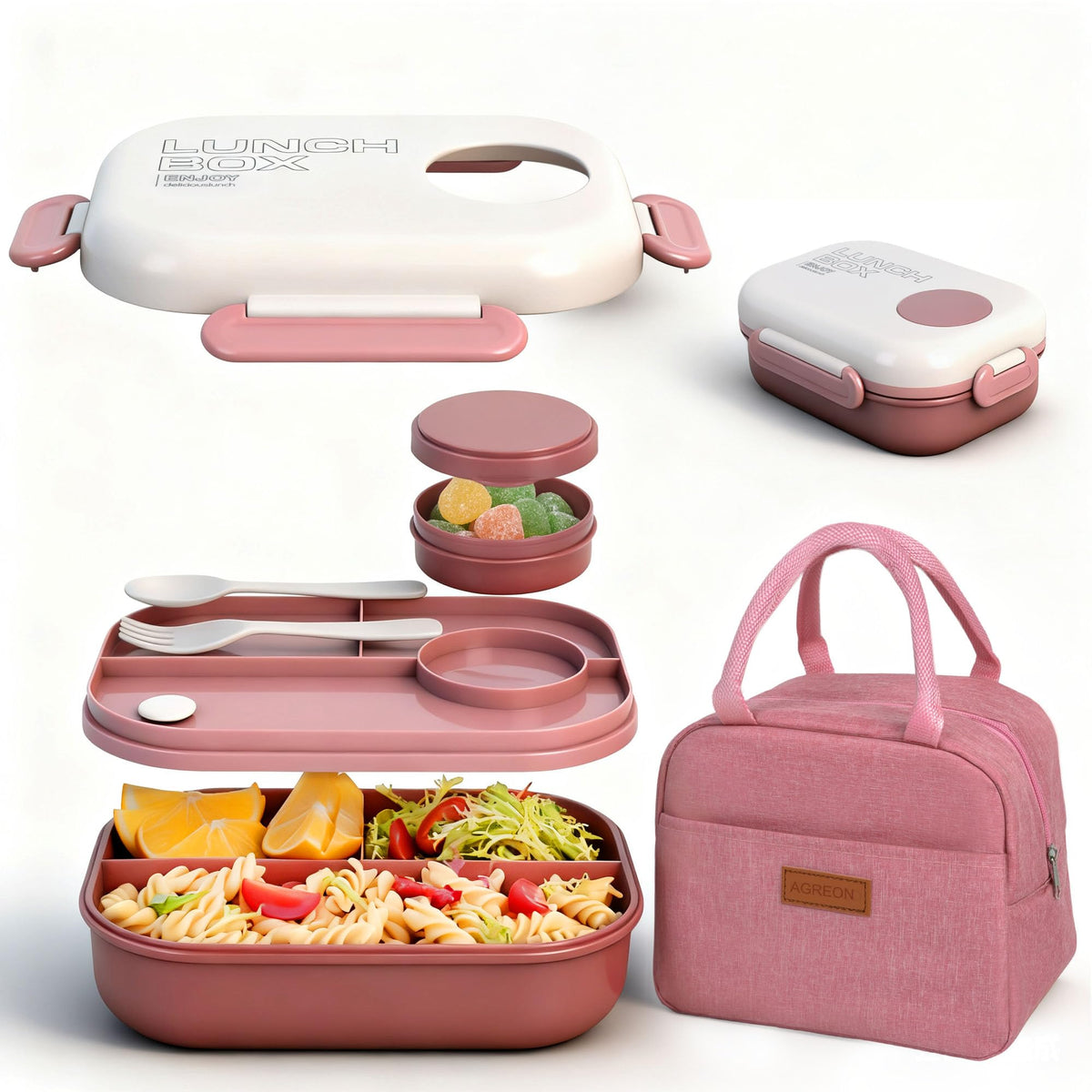 AGREON lunch bento box with three compartments for organized meals on the go.
