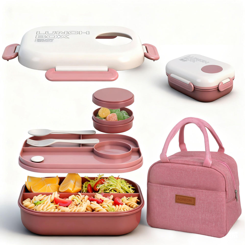 AGREON lunch bento box with three compartments for organized meals on the go.