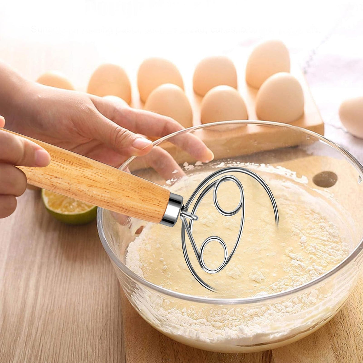 Agttete dough whisk with stainless steel ring, close-up highlighting sturdy two-eye design for efficient mixing