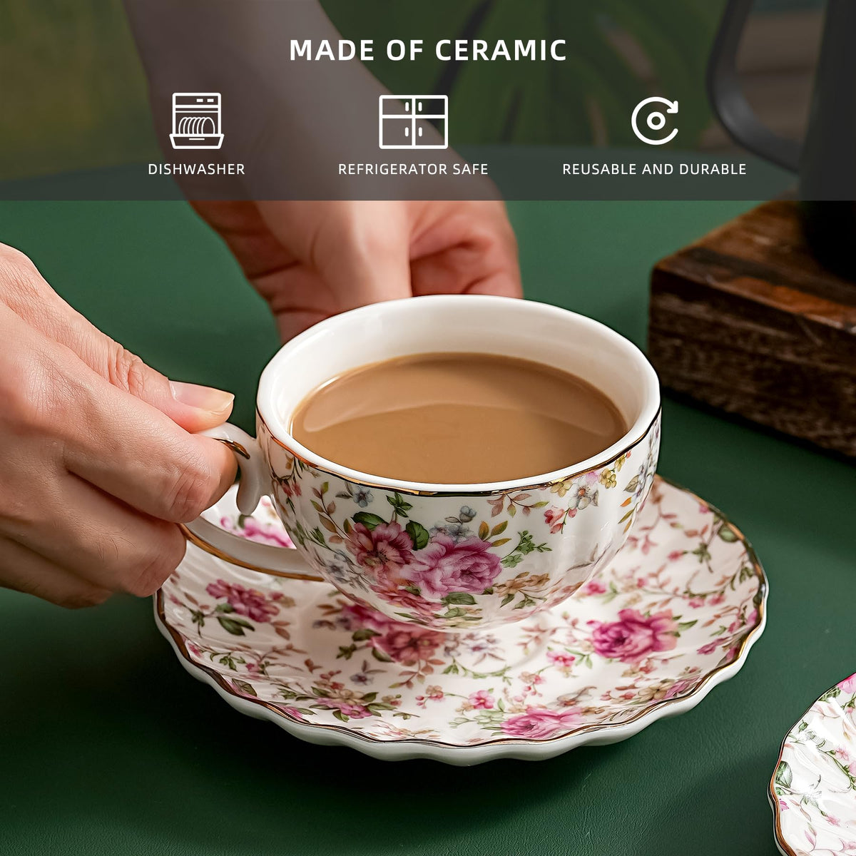 Agyiuns porcelain teacups with floral motifs ideal for chic brunch.