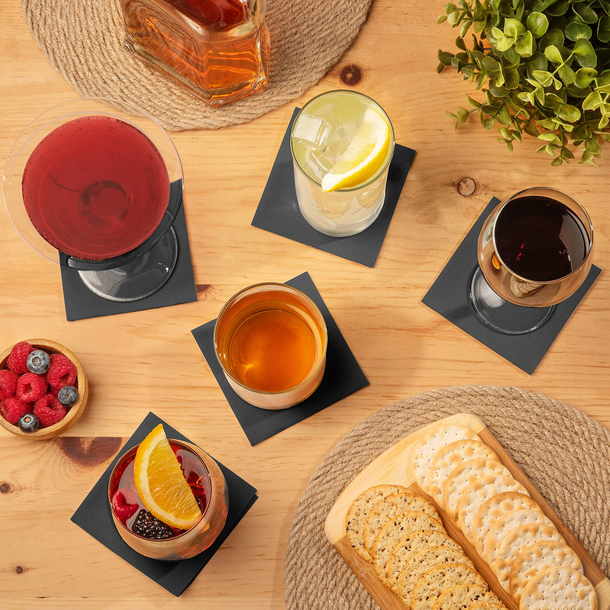 AH American Homestead table-setting shot demonstrates chic, disposable napkins resembling cloth.
