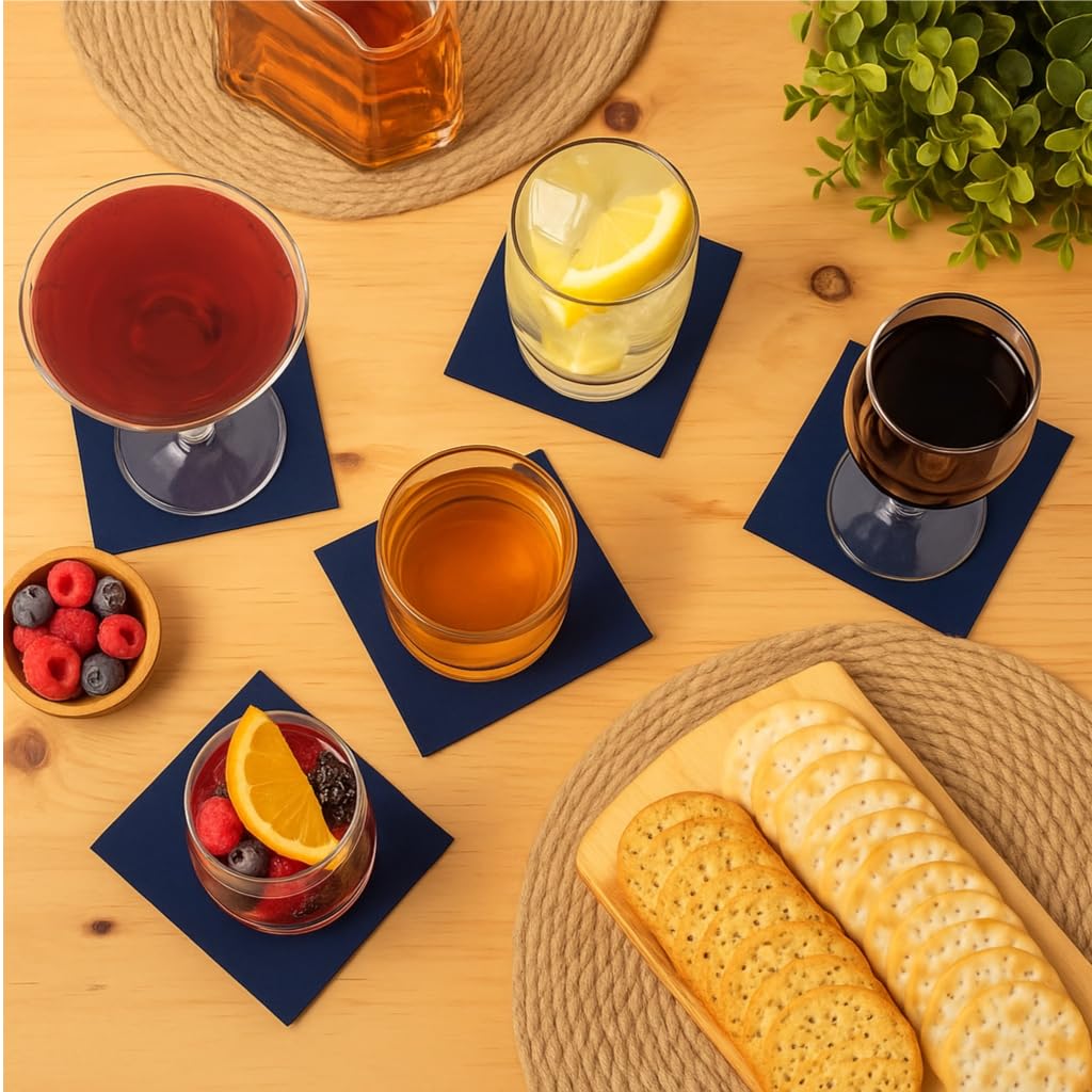 AH American Homestead Navy Cocktail Napkins stacked, ready for events and daily use.