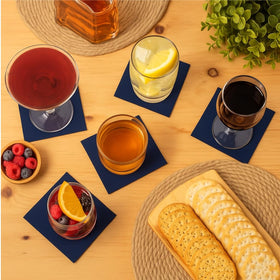 AH American Homestead Navy Cocktail Napkins stacked, ready for events and daily use.
