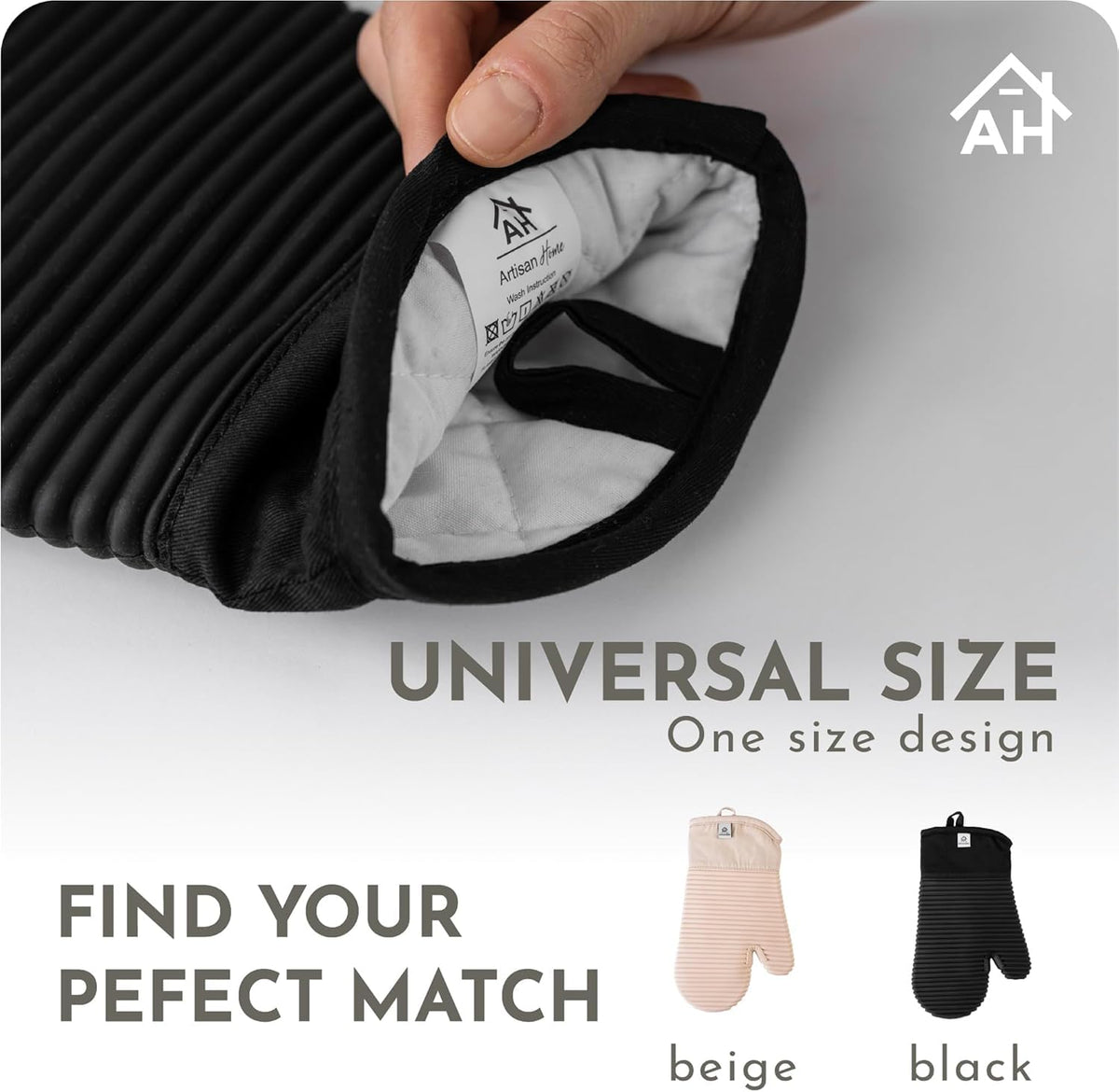 AH Artisan Home 4-piece set includes two hot pads and two oven mitts for versatility.
