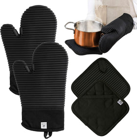 AH Artisan Home stylish Black, Gray, and Milkshake potholders for modern kitchen décor.