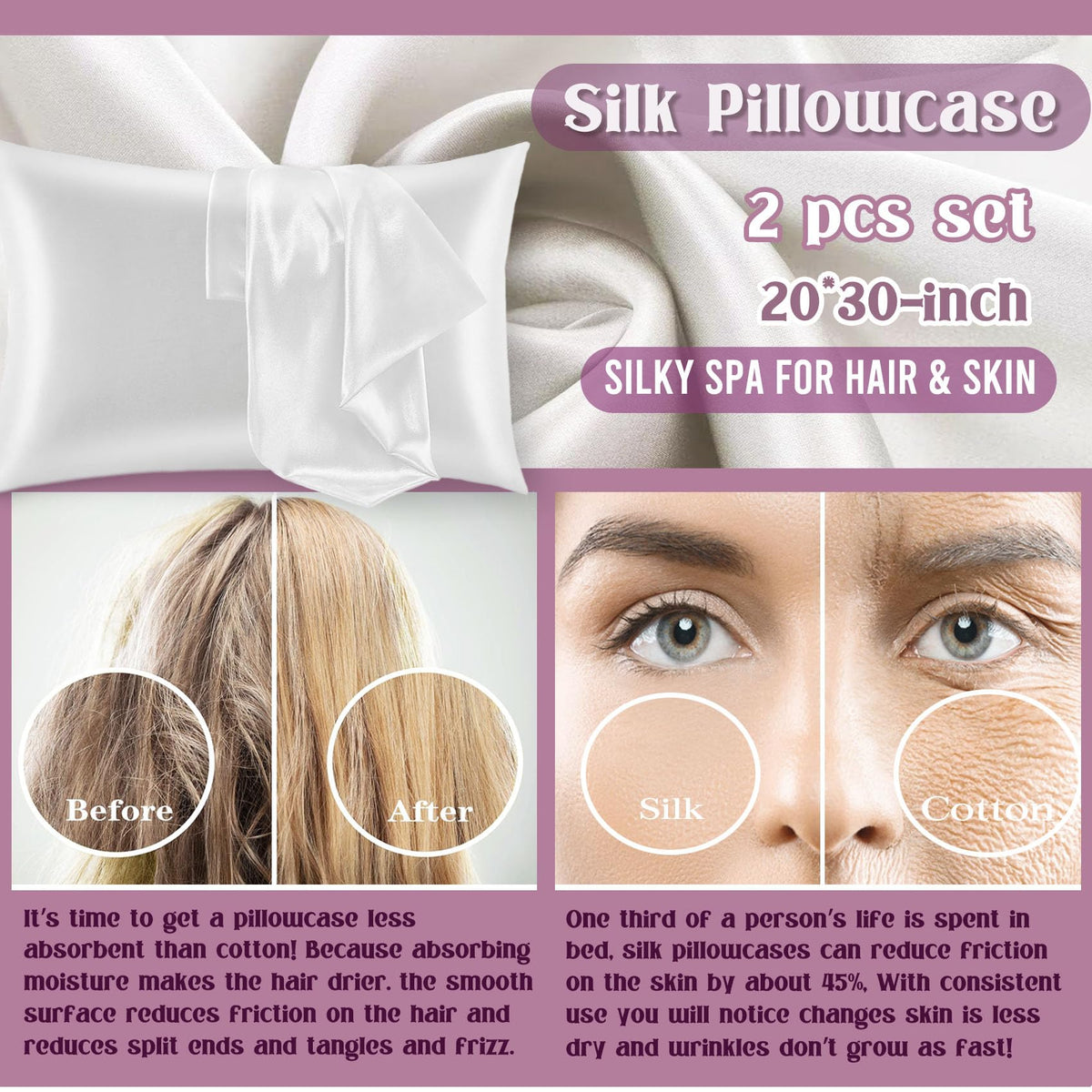 AHAGIFTREE silk pillowcases provide smooth texture for skin and hair
