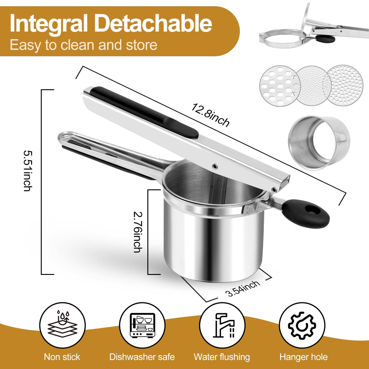 AHFLRITO stainless steel ricer, durable and easy to clean for daily use.