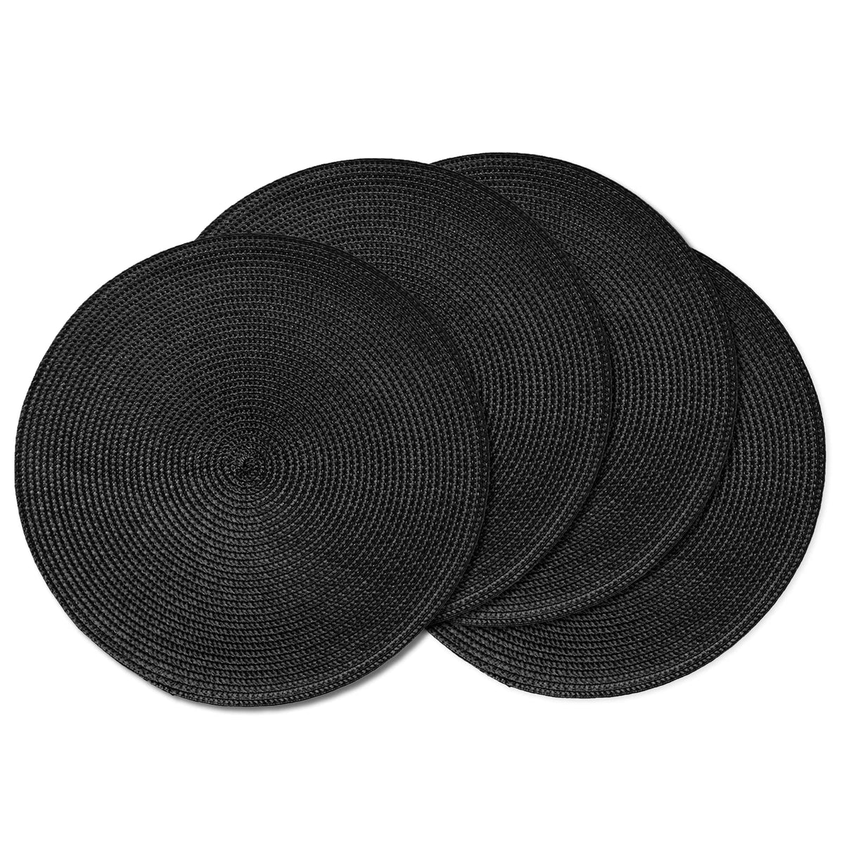 AHHFSMEI round placemats set of 4, black, on dining table, surface protection