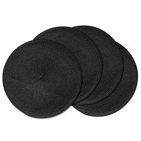 AHHFSMEI round placemats set of 4, black, on dining table, surface protection