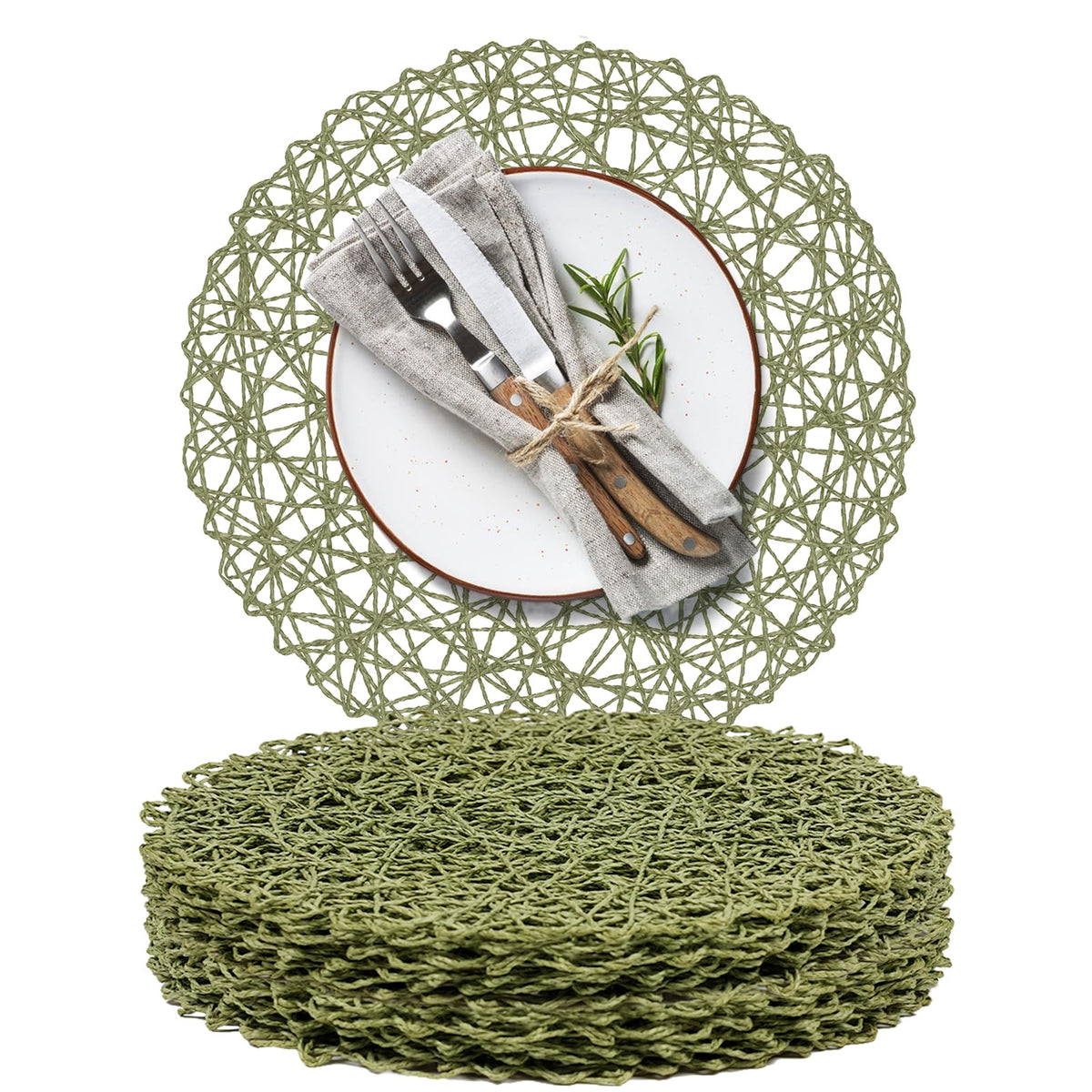AHHFSMEI paper braided round placemats in green add natural texture to dining