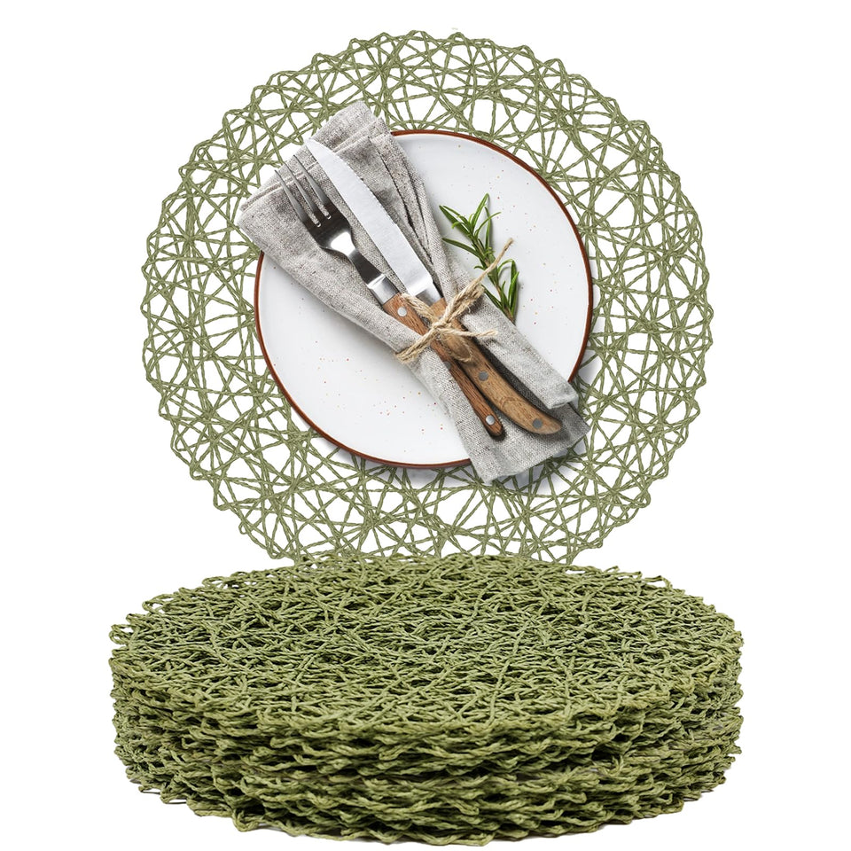 AHHFSMEI paper braided round placemats in green add natural texture to dining