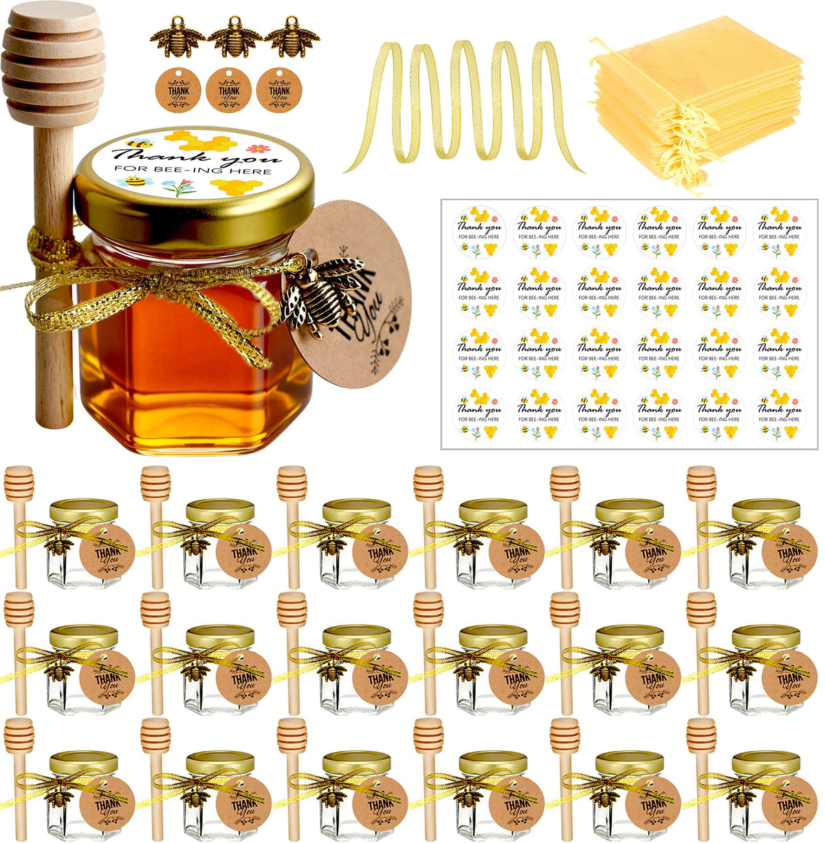 Ahhute honey jar 1.5oz with dipper for elegant party favors.