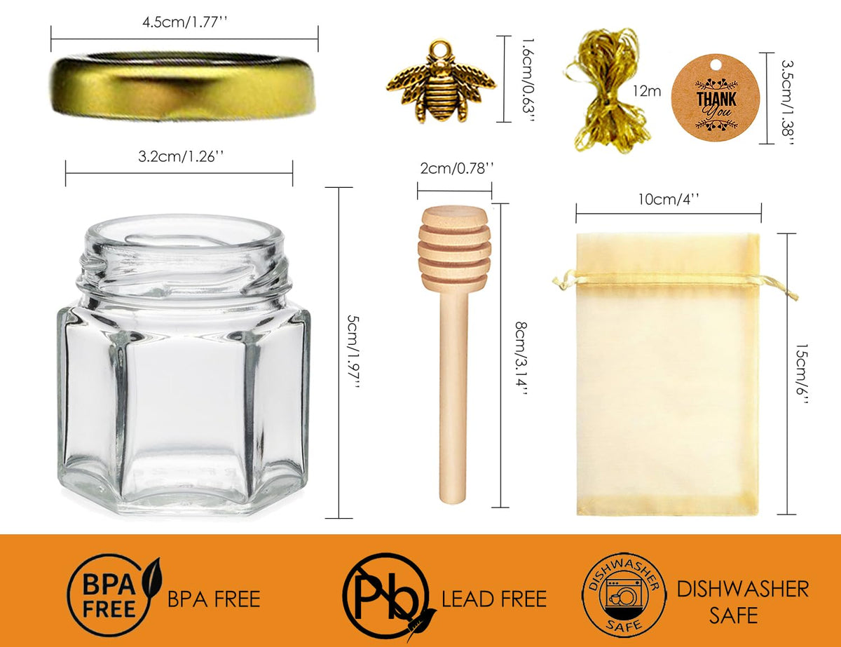 Ahhute honey jar with gold lid for wedding and shower favors.