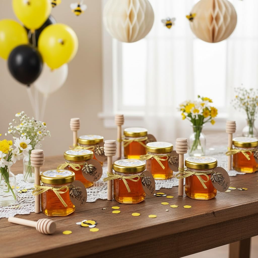 Ahhute gold ribbons elevate jars for weddings.
