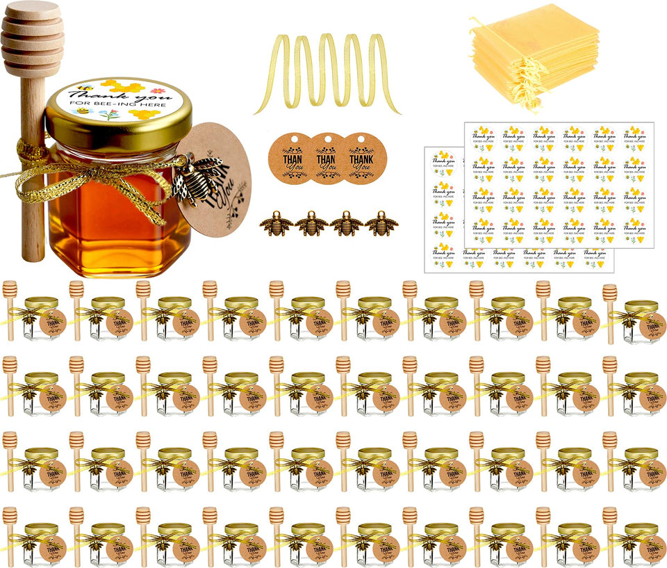 Ahhute 1.5oz honey pot with bee pendant, ideal for wedding favors.