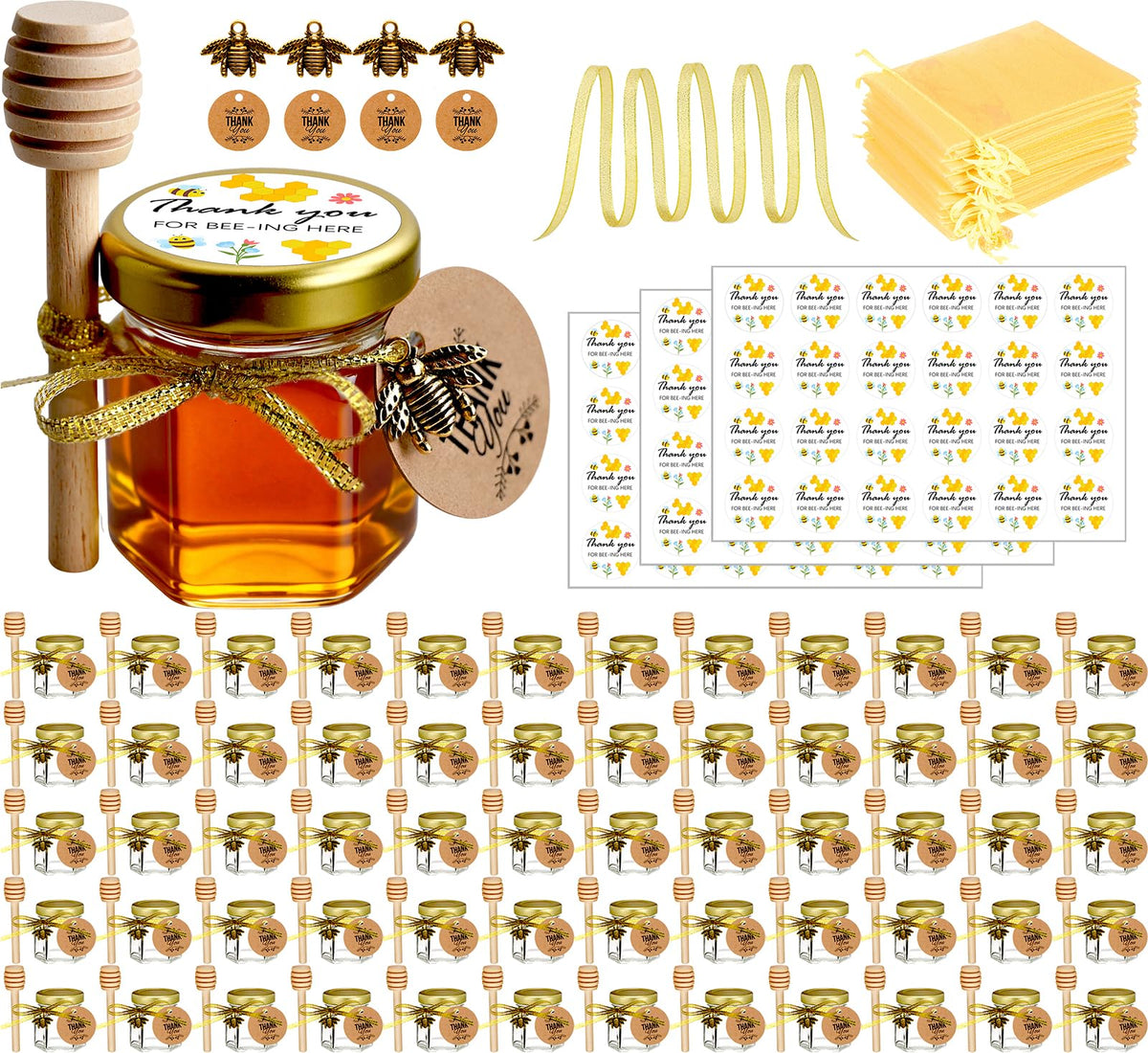 Ahhute small honey jar with dipper for charming party favors and gifts