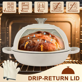 AHJ Dutch Oven lid traps steam to help create a tender crumb