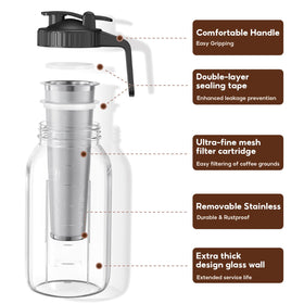 AHOMSEL 64 oz cold brew jar with stainless steel filter for clean, ground-free brew.