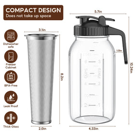 AHOMSEL cold brew jar with leak-proof lid for secure fridge storage.