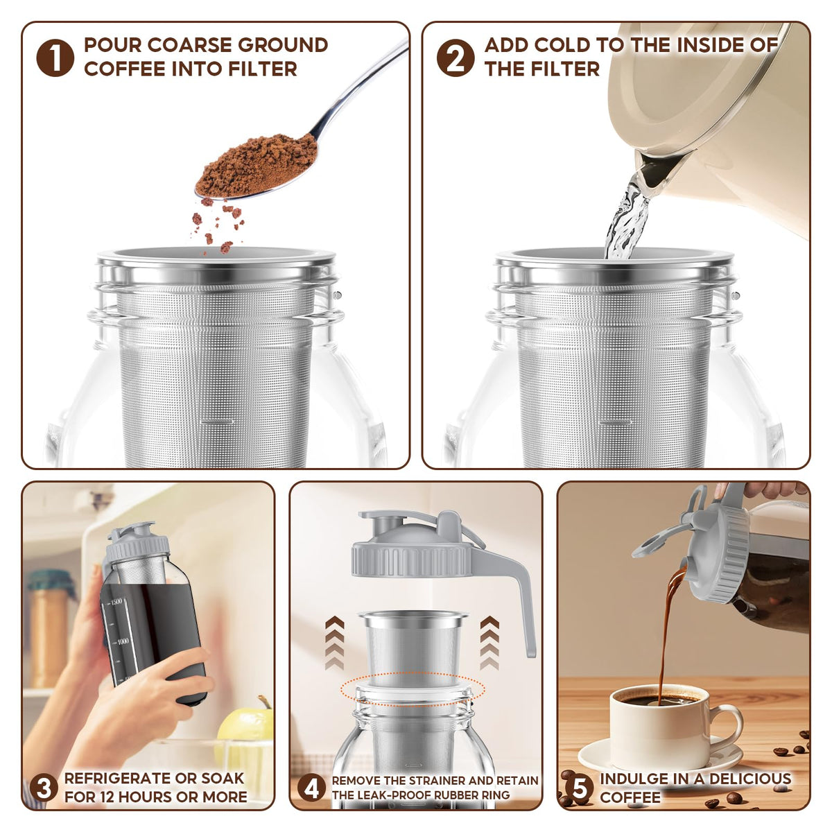 AHOMSEL wide-mouth cold brew jar for easy cleaning and quick refills.