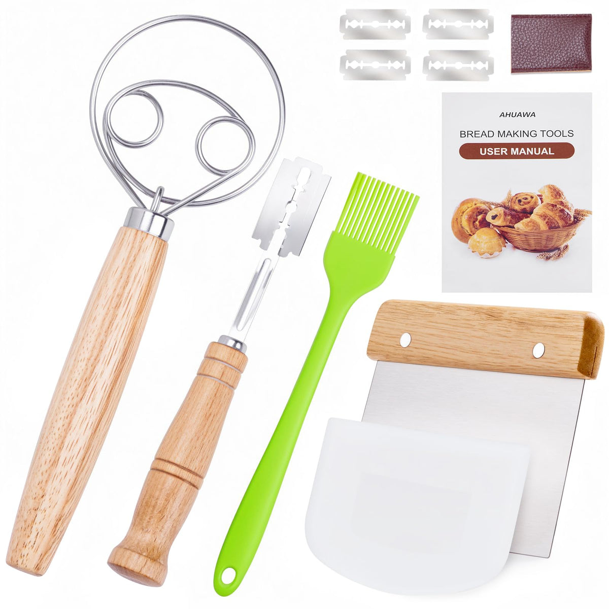 AHUAWA Danish dough whisk with four-ring design for fast mixing.