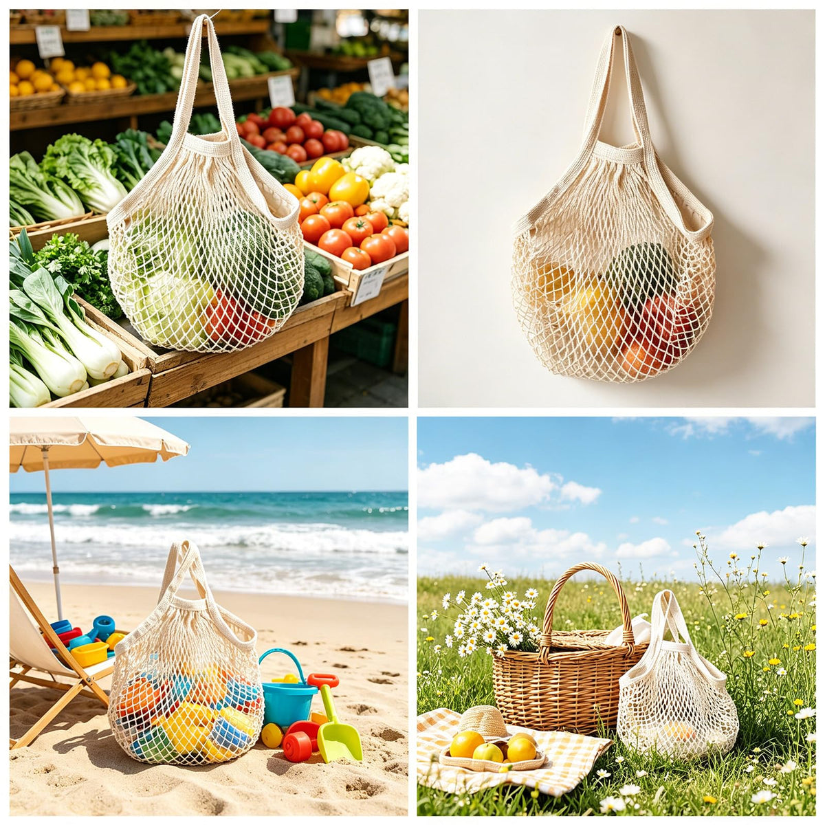 Ahyuan multi-use mesh bags ideal for picnics, beach, and market visits