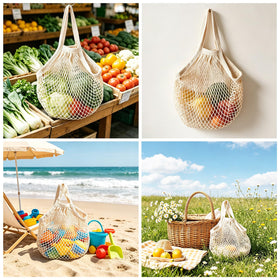 Ahyuan multi-use mesh bags ideal for picnics, beach, and market visits