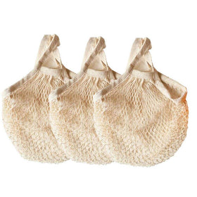 Ahyuan beige cotton mesh bags pack of 3 for eco grocery shopping