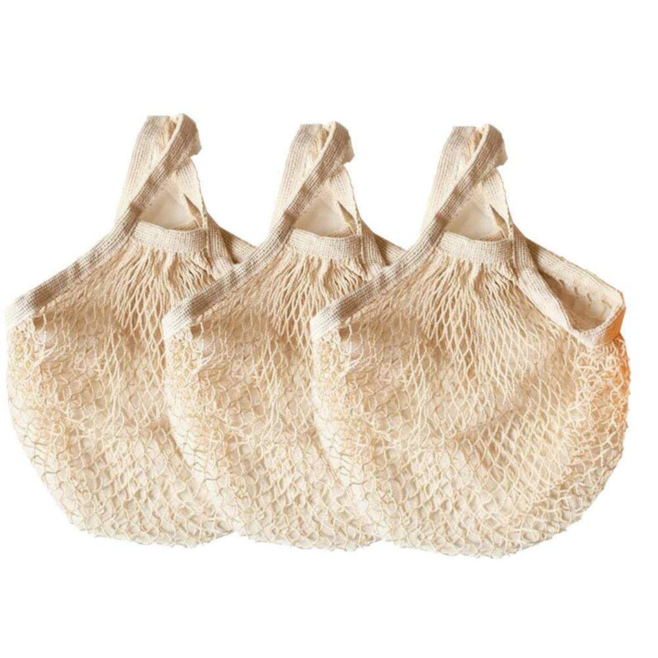 Ahyuan beige cotton mesh bags pack of 3 for eco grocery shopping