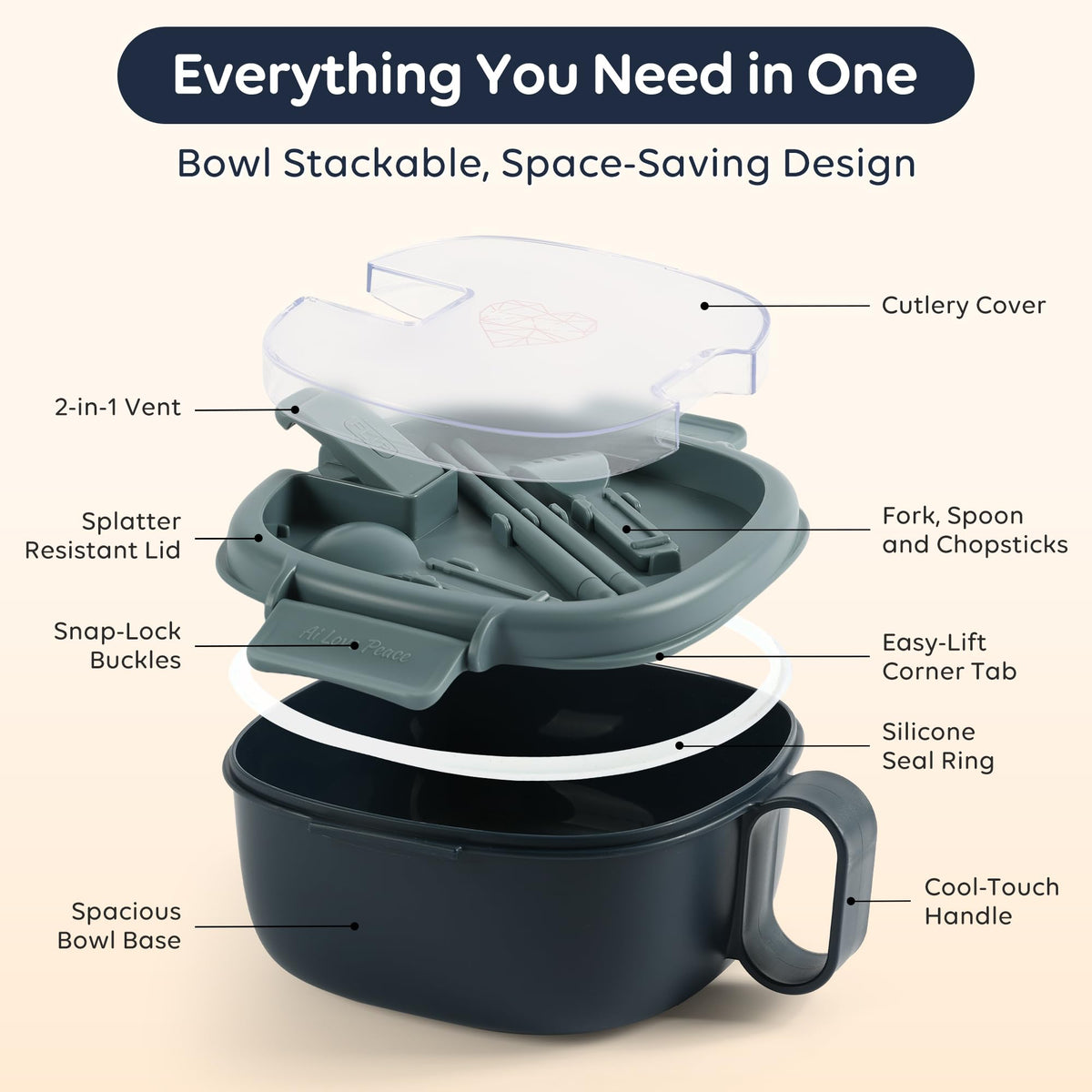 AI LOVE PEACE freezer safe bowl preserves leftovers for later meals