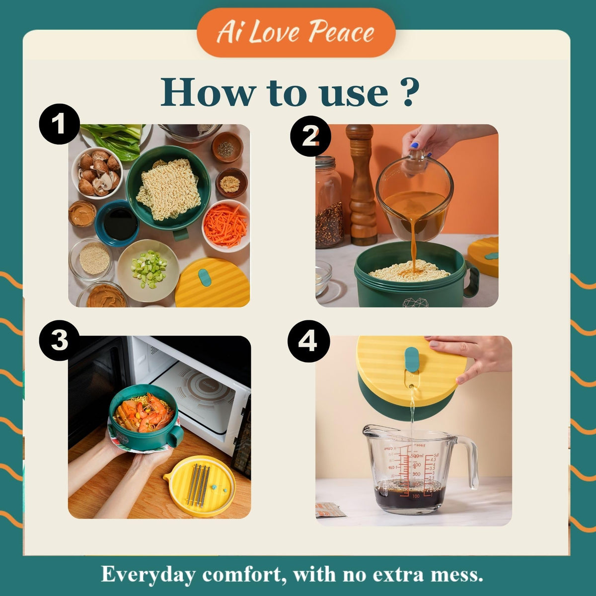 AI LOVE PEACE gift-ready ramen bowl for students.
