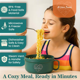 AI LOVE PEACE versatile bowl reheats soups, pasta or leftovers.