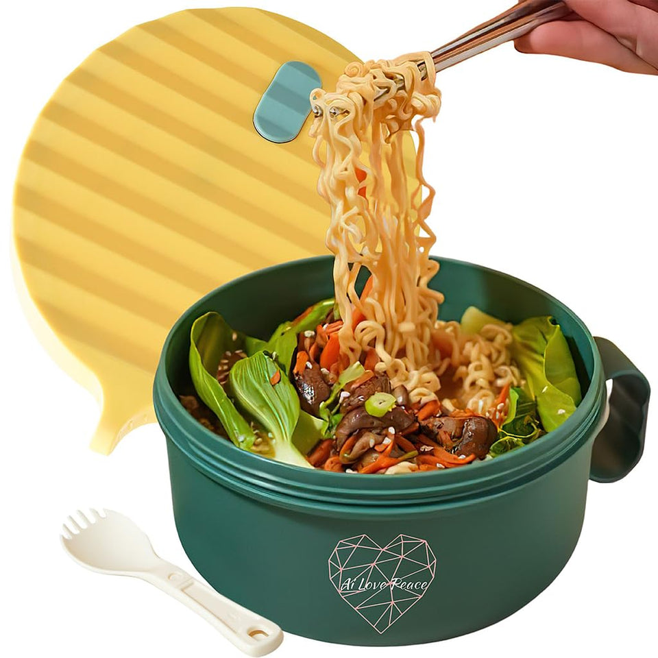 AI LOVE PEACE microwave bowl 40oz for quick ramen meals.