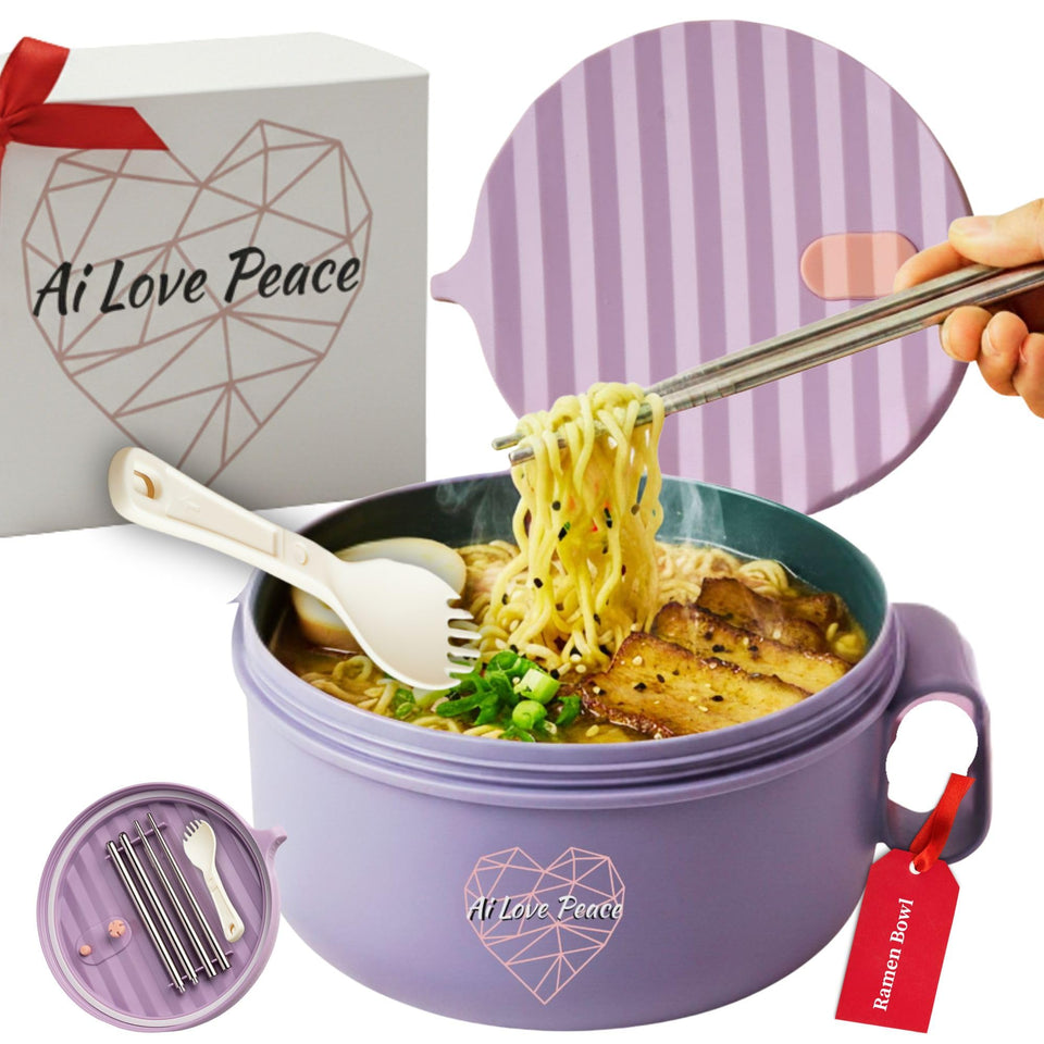 AI LOVE PEACE 40oz ramen bowl ready for quick meals at home or office