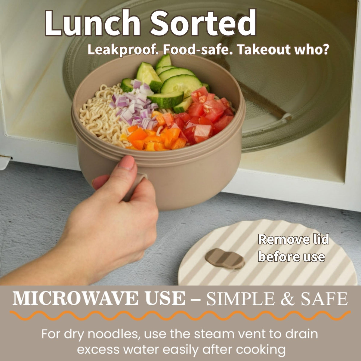 AI LOVE PEACE ramen bowl with built-in handle for easy lifting from the microwave.