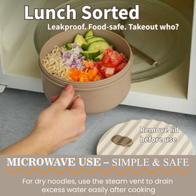 AI LOVE PEACE ramen bowl with built-in handle for easy lifting from the microwave.
