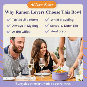 AI LOVE PEACE dishwasher-safe ramen bowl highlighted for easy cleanup