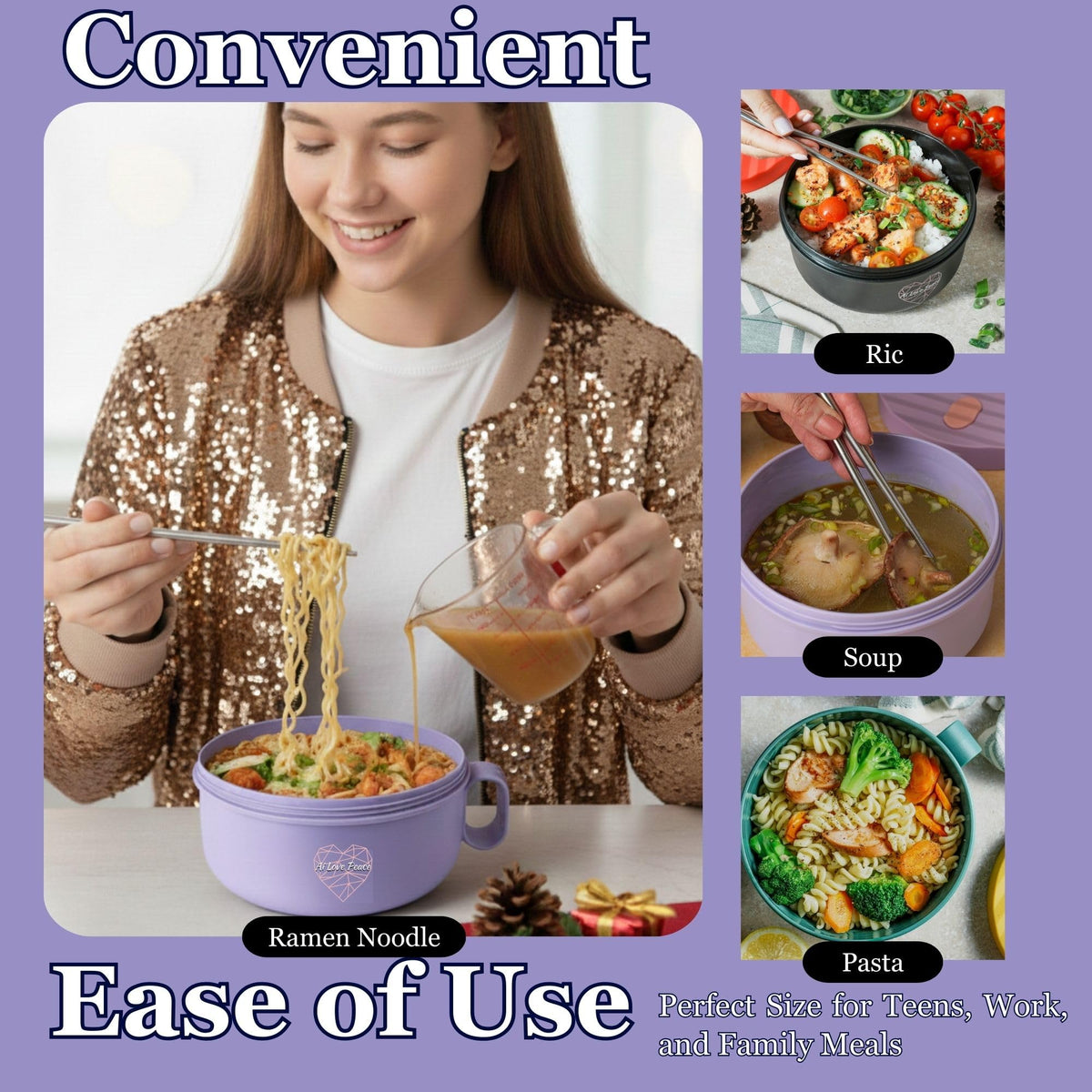 AI LOVE PEACE dorm-friendly ramen bowl ready for study breaks