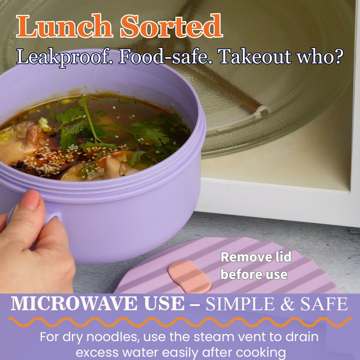AI LOVE PEACE ramen bowl with sturdy handle for safe microwave lifting