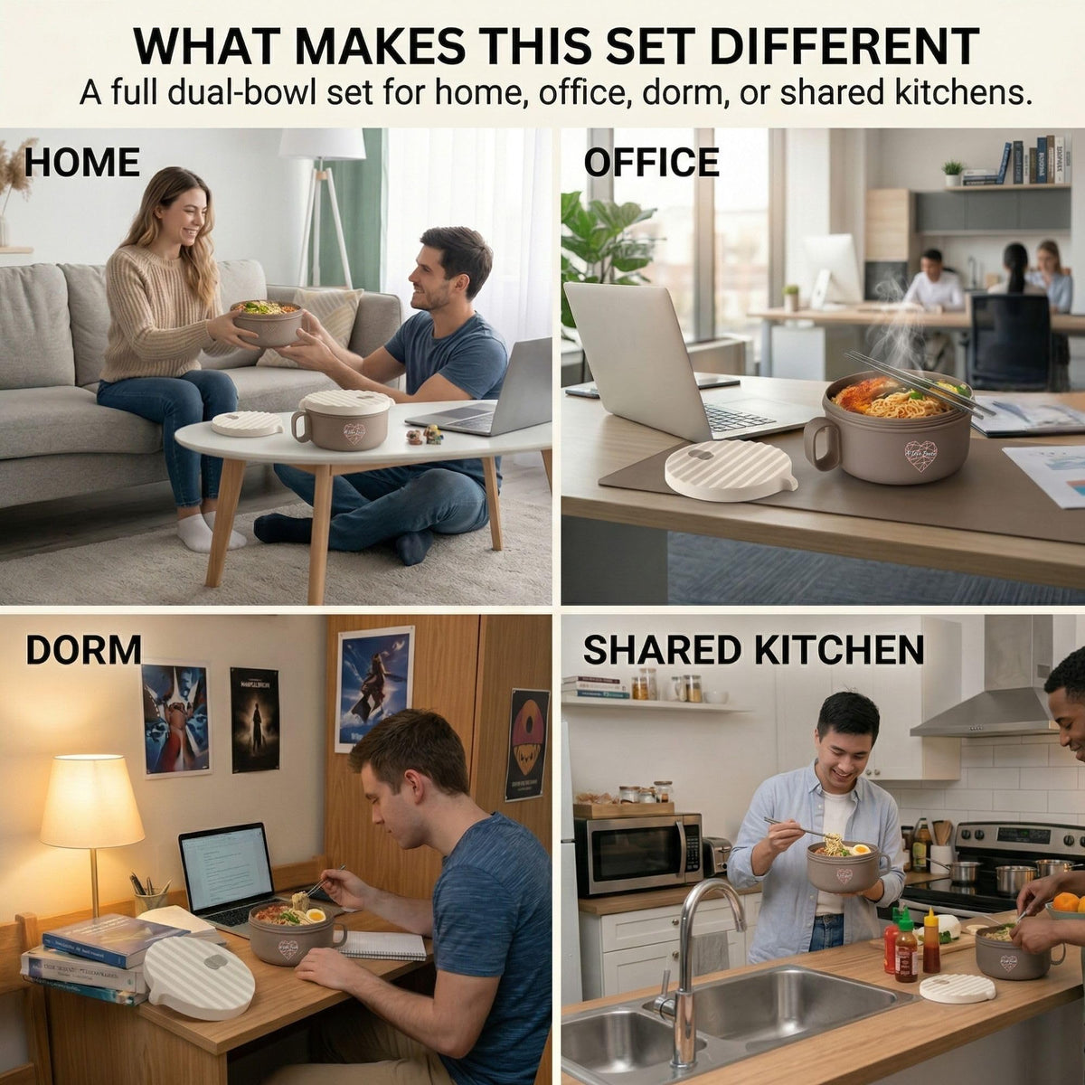 AI LOVE PEACE portable ramen bowl ideal for office or dorm meals.